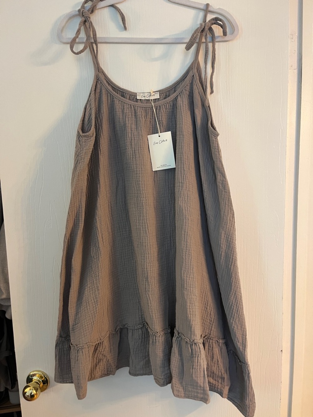 Eve Cicin Taupe Tie-Shoulder Cotton Sundress